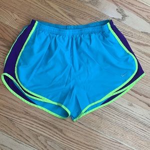 Nike Women's Tempo Dry Core 3'' Running Shorts Size XL Blue Neon Yellow & Purple